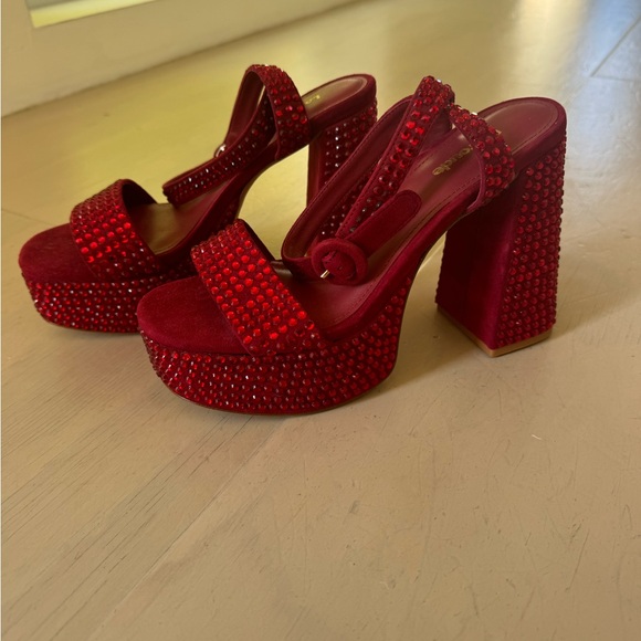 Larroude Dolly Crystal Platform Heels Lipstick Red Crystal Rhinestone - Picture 6 of 6